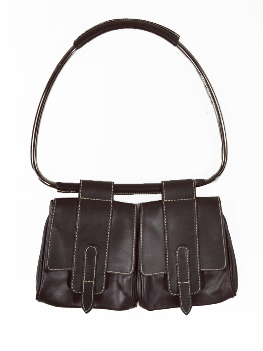 Vintage Y2K Faux Leather Brown Avant Garde Modular Double-Pouch Shoulder Purse